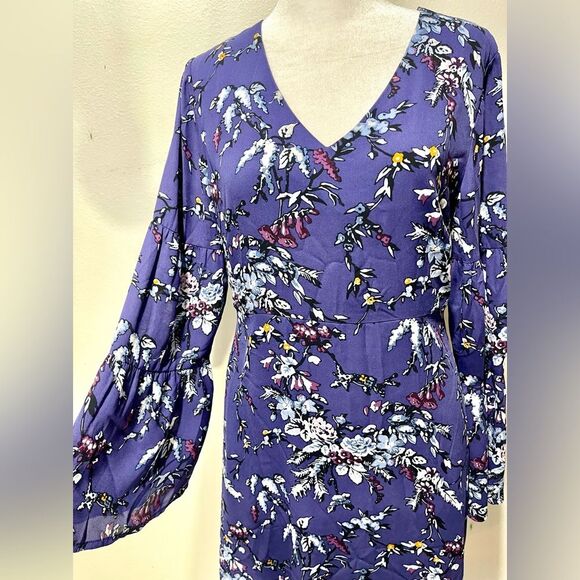 Loft dress floral flare business casual office summer festive purple Women’s 4P - Picture 6 of 10